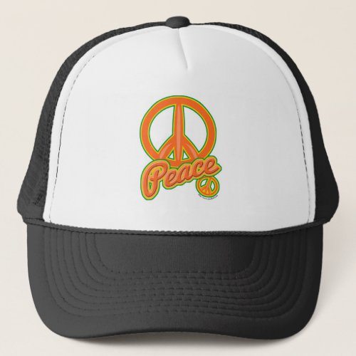 Orange Peace Sign Groovy Saying Retro Slogan Trucker Hat