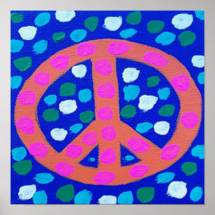 Orange Peace Sign on Blue