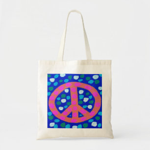 Orange Peace Sign on Blue Tote Bag