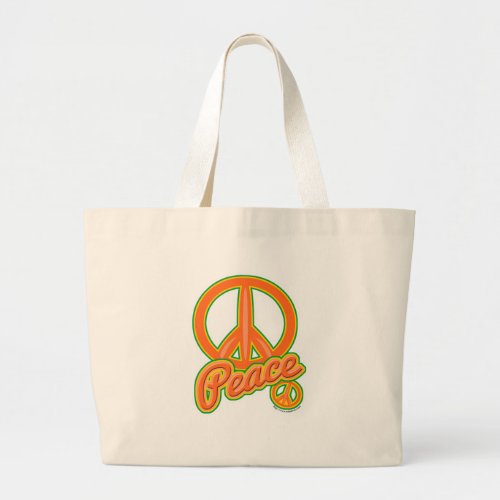 Orange Peace Sign Vintage Groovy Saying Design Large Tote Bag