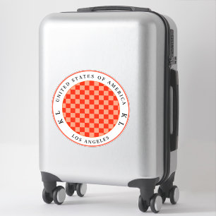 Orange Peach Checkerboard Monogram Travel Luggage Sticker