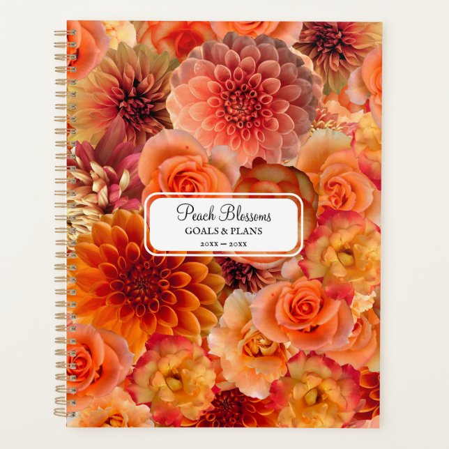 Orange Peach Floral Collage Big Vibrant Energizing Planner (Front)