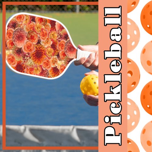 Orange Peach Floral Collage Big Vibrant Energy Pickleball Paddle