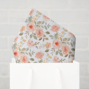 Orange Peach Floral Decoupage Paper, Botanical Tissue Paper
