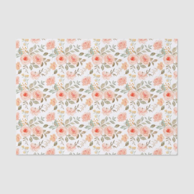 Orange Peach Floral  Tissue Paper (Front)