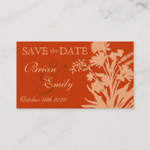 Orange peach flower save the date business cards