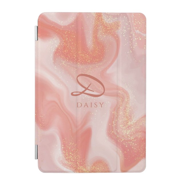 Orange Peach Gold Glitter Marble Customizable iPad Mini Cover (Front)