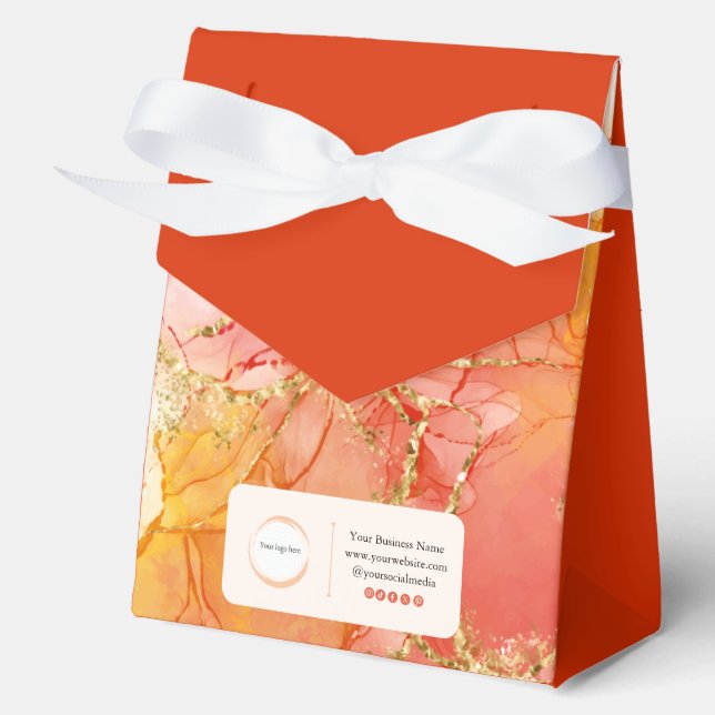 Orange Peach Gold Marble Small Business  Favor Boxes (Front)
