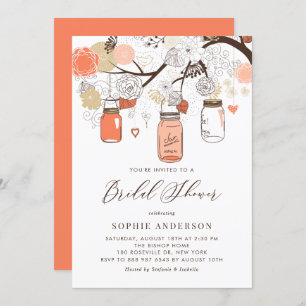 Orange Peach Mason Jars Bridal Shower Invitation