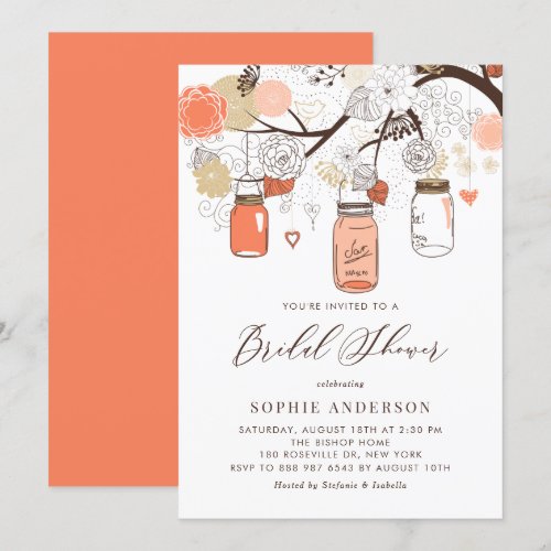 Peach Mason Jars Spring Bridal Shower Invitation