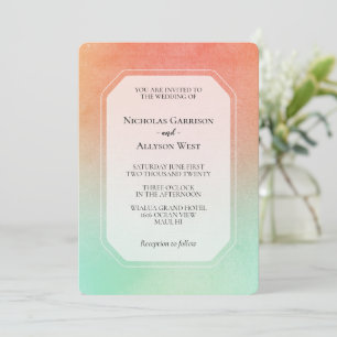 Orange Peach Mint Wedding Invitation