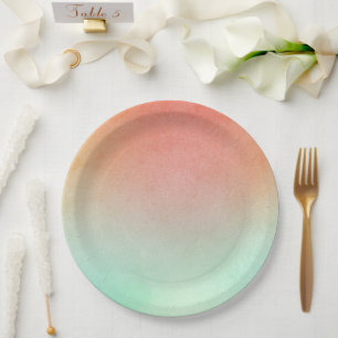 Orange Peach Mint Wedding Paper Plates