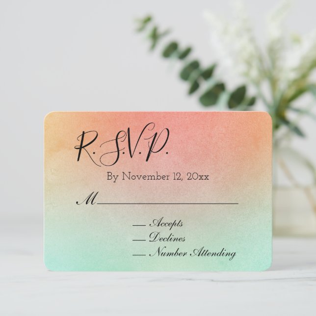 Orange Peach Mint Wedding RSVP Enclosure Card (Standing Front)