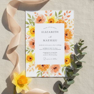 Orange Peach Painterly Blossom Wedding Invitation