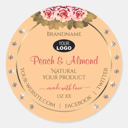 Orange Peach Product Labels Pink Roses Jewels Logo