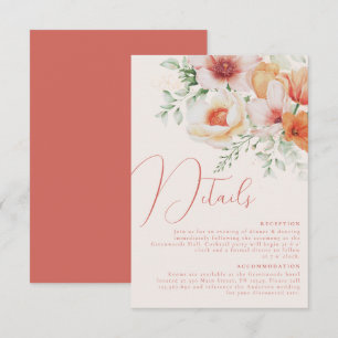 Orange Peach Spring Summer Floral Wedding Details Enclosure Card