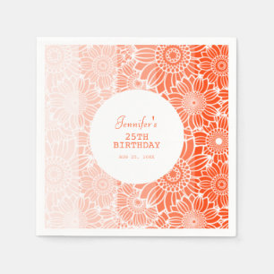 Orange Peach Stripes Floral Birthday Napkins