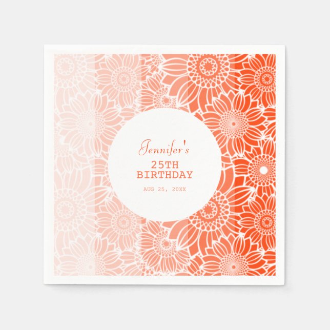 Orange Peach Stripes Floral Birthday  Napkins (Front)