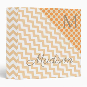 Orange Peach Trendy Dots Zig Girly Name Monogram 3 Ring Binder