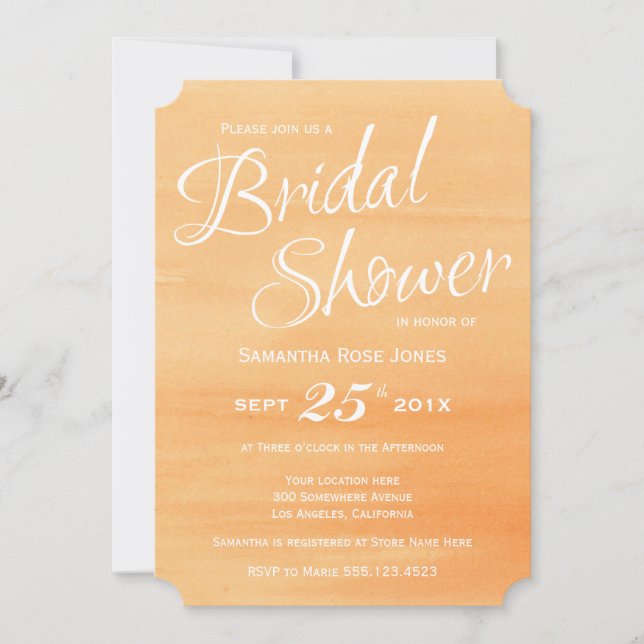 Orange Peach Watercolor Bridal Shower Invitation (Front)