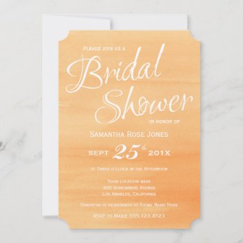 Orange Peach Watercolor Bridal Shower Invitation by prettypicture at Zazzle
