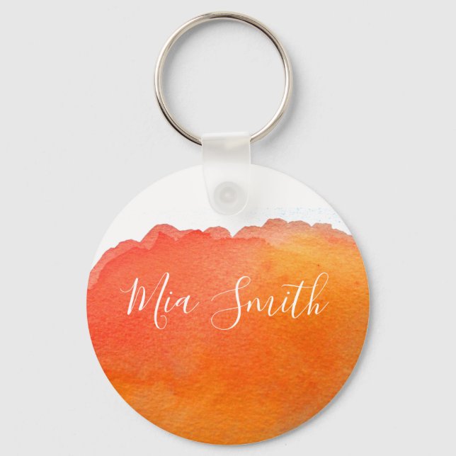 Orange peach watercolor cute girl gift name keychain (Front)