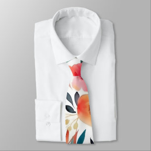Orange & Peach Watercolor Floral Necktie