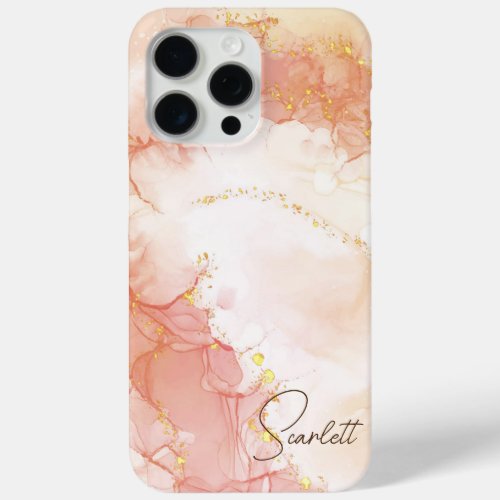 Orange Peach Watercolor Ink Glitter Customizable iPhone 15 Pro Max Case