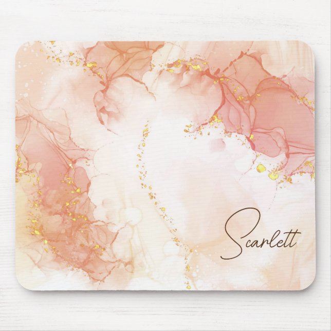 Orange Peach Watercolor Ink Glitter Customizable Mouse Pad (Front)
