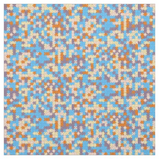 Orange, Peach, Yellow, Blue, Purple Puzzle Pattern Fabric