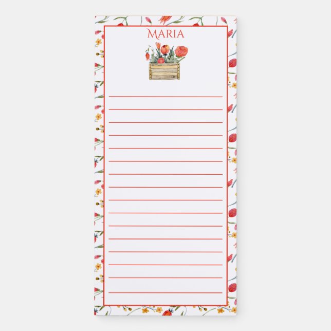 Orange, Peach, Yellow Floral Monogram Magnetic Notepad (Front)