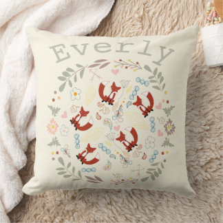 Orange Peachy Pink Monogram Stylized Fox Pilow Throw Pillow
