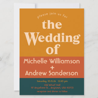 Orange Peacock Modern Retro 6.5x8.75 Invitation