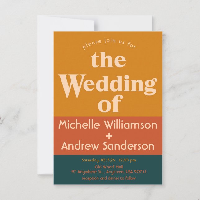 Orange Peacock Modern Retro A6 Invitation (Front)