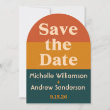 Orange Peacock Modern Retro Arched Save The Date