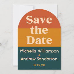 Orange Peacock Modern Retro Arched Save The Date