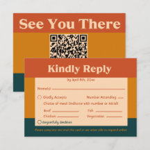 Orange Peacock Modern Retro QR Code Response Card