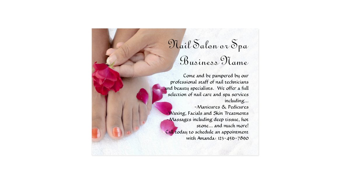 Orange Pedicure Pink Rose Nail Salon Postcards Zazzle Com