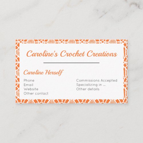 Orange Peel With White Crochet Lace Pattern Business Card
