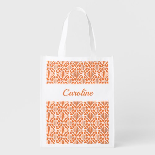 Orange Peel With White Crochet Lace Pattern Grocery Bag