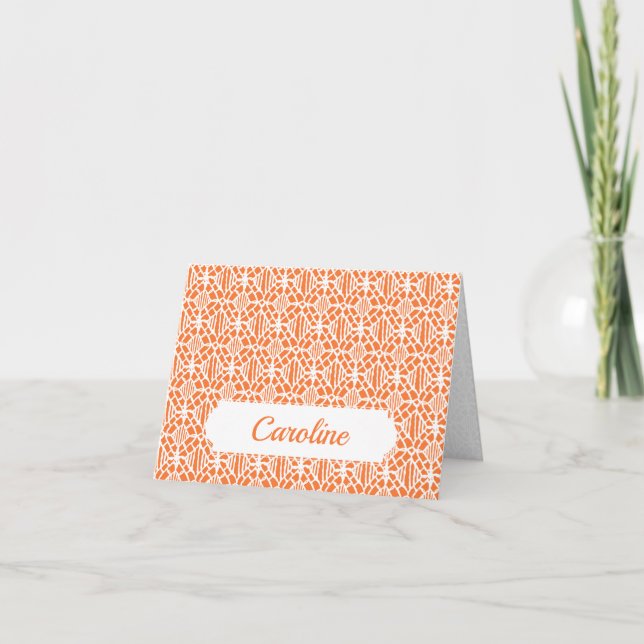 Orange Peel With White Crochet Lace Pattern Note Card (Front)
