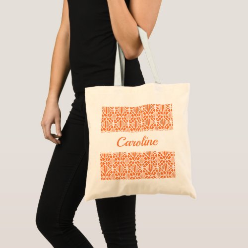 Orange Peel With White Crochet Lace Pattern Tote Bag