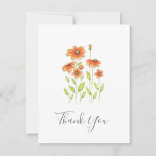 Orange Pen and Watercolor Daisies 2 Thank You Card
