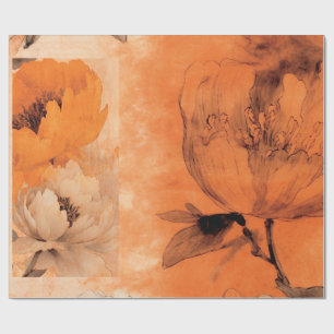 Orange Peonies 2 Decoupage Collage Design Wrapping Paper