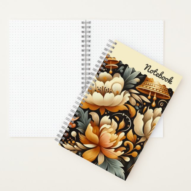  Orange Peonies & Bells – Expressive Grunge Art  Notebook (Inside)