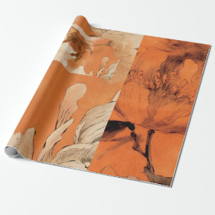 Orange Peonies Decoupage Collage Wrapping Paper