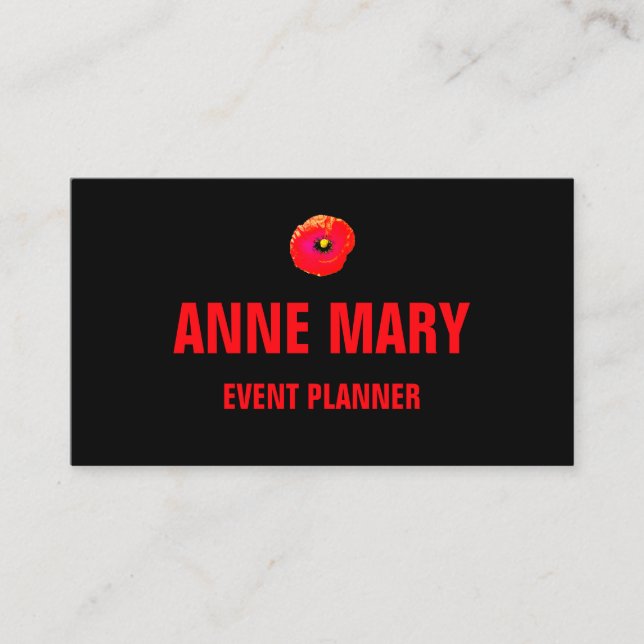 Orange Peony Floral Custom Black Professional Cool Business Card (Front)