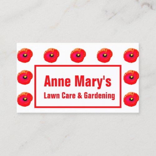 Orange Peony Floral Garden Lawn Care White Business Card