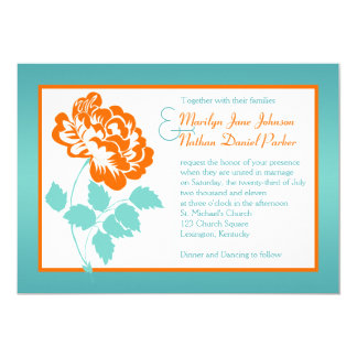 Aqua And Orange Wedding Invitations Announcements Zazzle Orange Peony On Turquoise Wedding Invite
