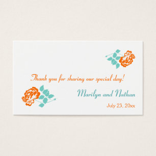 Orange Peony on White with Turquoise Favor Tag